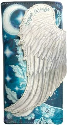 Nemesis Now Angel Wings White Feather Embossed Purse, Blue, 18.5cm