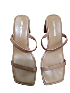 Sandalias Jeffrey Campbell color tostado con tiras punta cuadrada tacón bloque para mujer talla 7 - Imagen 1 de 11