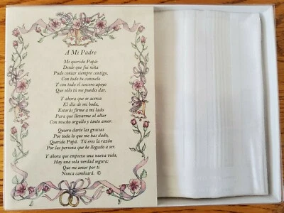Mi Padre Novia Hija Hankie Handkerchief Wedding Poem Gift Keepsake Favor BH102S - Image 1 of 3