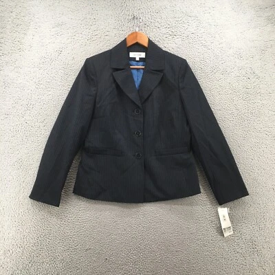 Traje Estudio Blazer Chaqueta Mujer 10 Azul Negro 3 Botones Muesca Solapa Cuello NUEVO Foto 1 de 4