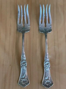 Set of 2 Pieces Serving Forks Wm Rogers GRENOBLE GLORIA 1906 Silver Plate A1 - Picture 1 of 7