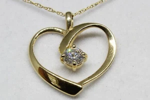 Heart pendant Love pendant 14K Solid Gold Fiery Diamond 19.5 Inches Well Made - Picture 1 of 12