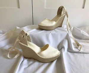 38 - Andre Assous Movie Natural Canvas Wedge/Platform Espadrille 4” - Worn 1x - Picture 1 of 8