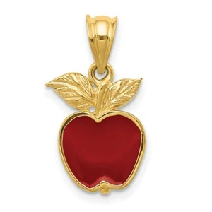 Real 14kt Yellow Gold Polished Red Enameled Apple Pendant - Imagen 1 de 6