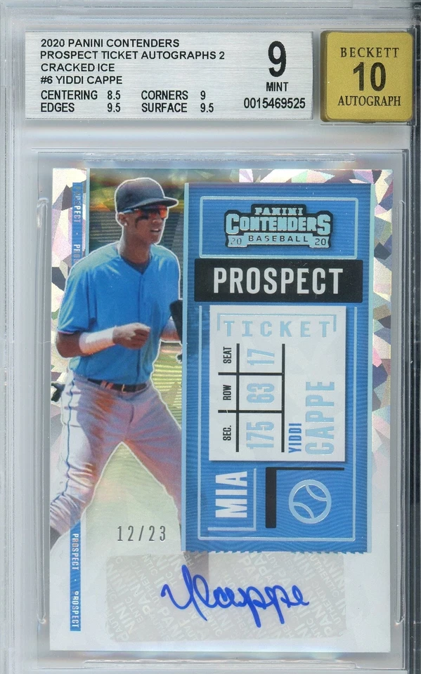 2020 Contenders Yiddi Cappe Prospect Ticket Autographs Cracked Ice /23 BGS 9 Min - Image 1 of 1