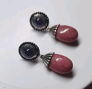 Ohrringe Hänger rosa lila Steine Native Design - Bild 1 von 4