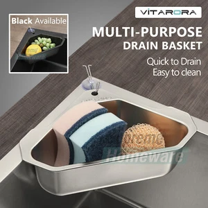Triangle Kitchen Storage Drain Basket Sink Rack Holder Strainer Organizer SUS304 - Picture 1 of 25