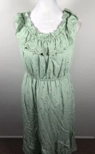 COACH Womens Dress Size 8 Green Floral Midi Pullover Ruffle Pockets Eyelet - Picture 1 of 6