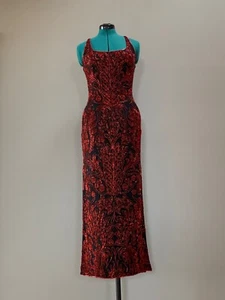 Silk and Crimson Glass Bead, Floor Length Gown Size Small - Picture 1 of 11