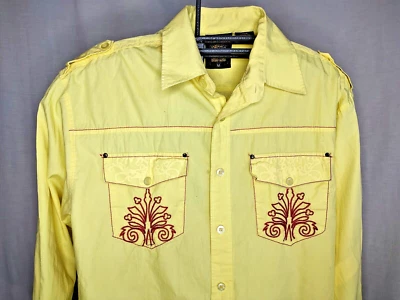 Old Skool Western Shirt Urban Royale Mens Size Medium Yellow Embroidered Rodeo - Image 1 of 4