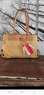 Dooney &  Bourke DB Tassel Zip Top Tote Sand Tan Canvas Saddle Tan Leather New  - Image 1 of 4