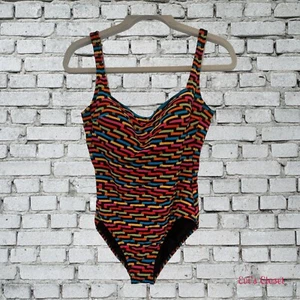 Gideon Oberson Multi Colored quilted Bathing Swimsuit- 12 - Picture 1 of 2