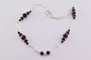 Sterling Silber rot schwarz facettierte Perlen Station verdreht Textur Stab Halskette 17" - Bild 1 von 7