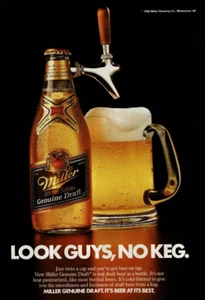 1986 Vintage Print Ad Look Guys, No Keg Miller High Life Genuine Draft Beer - Picture 1 of 2