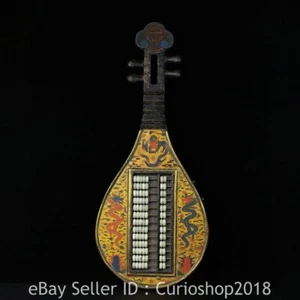 32.6" Old Chinese Lacquerwork Wood Paintings Fengshui Dragon Pipa Abacus Statue - Picture 1 of 9