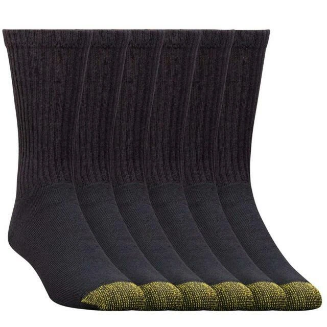 GOLD TOE 656S Cotton Crew Athletic Socks for Men, Size 12-16 - Black (6 Pack)