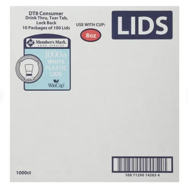 MEMBER'S MARK Plastic Drink Thru without Straw Slot, White Fits 8 oz. cups,1000CT SAMEDAYSHIP!