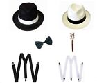 Adult Unisex Gangster Black White Costume Accessories Fancy Dress Bow Hat Cigar 
