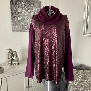 Plum Sequin Embellished Front Plain Back Cowl Neck Long Sleeve Jumper 12-14 - Picture 1 of 10