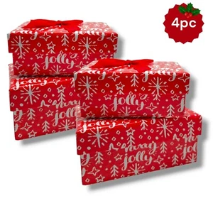 Christmas Gift Boxes with Lids, 4 Pack Gift Boxes & Red Ribbon Small Gift Boxes - Picture 1 of 5