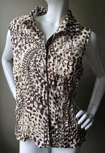 Agora Snap-up Collared Sleeveless Sheer Shirt Tank Large Tan/Brown Lace - Bild 1 von 11