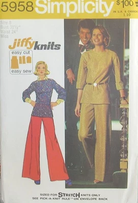 Vintage Simplicity 5958 Womens 8 Jiffy Knit WIDE LEG Pants & Tunic Top Pattern - Image 1 of 2