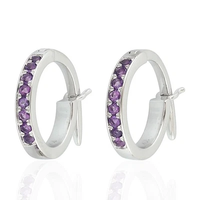 Huggie Earrings Amethyst k White Gold Jewelry OPS- - Image 1 of 4