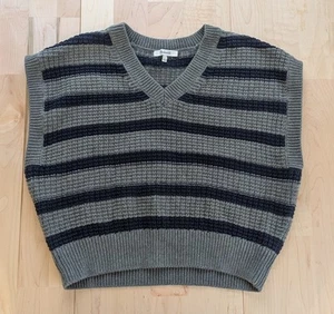Madewell Waffel-Strick Pullover Weste Large Baumwolle Cropped V-Ausschnitt NO202 meliert grau - Bild 1 von 8