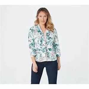 Laurie Felt Tropical Leaf Print Button Front Blazer Linen Blend Jacket Size 16 - Picture 1 of 10