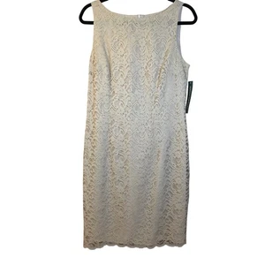 Maggy London Spitzen Etuikleid hellbraun ärmellos knielang Größe 10 - Bild 1 von 6