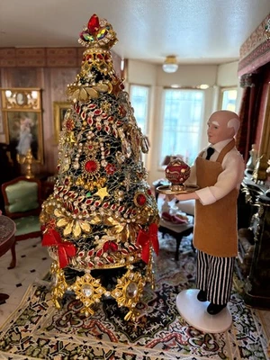 NEW! OOAK REGAL STYLE RED/GOLD Dollhouse Miniature Christmas Tree  1:12  - Image 1 of 4