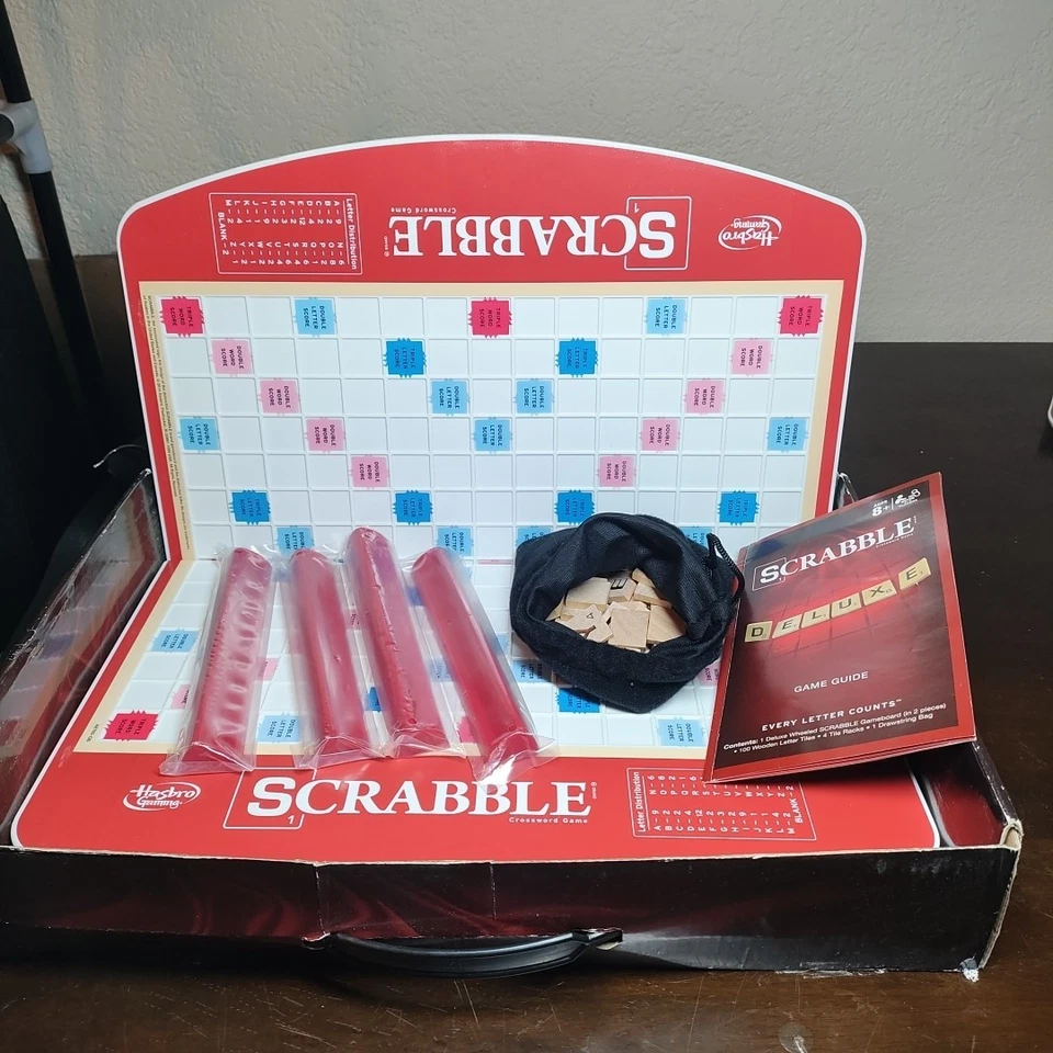 Hasbro Gaming Scrabble Deluxe Edition Letter Tiles Word Game | Rotating Board OB - Image 1 of 4