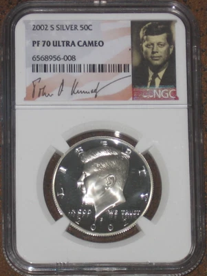 2002 S Silver Proof JFK Kennedy Half Dollar NGC PF70 UCAM PR 50c - Image 1 of 2