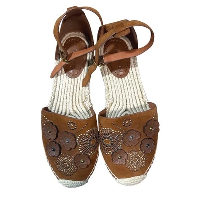 COACH Marrón Gamuza Alpargata Astor Sandalias Floral Correa al Tobillo Mujeres EE. UU. 7.5 Foto 1 de 4