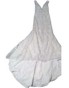 NWT $958 Davids Bridal Wedding Dress size 2 Galina Signature Beaded Slit V neck - Picture 1 of 24