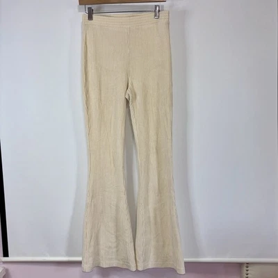 Aerie Ribbed Velour Flare Pants Beige Cream Size M - Image 1 of 4