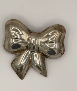 Vintage  Sterling  Silver  925 Ribbon Bow Puffy Brooch Pin 14g Mexico - Imagen 1 de 11