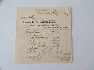 Cincinnati Ohio OH BW Thompson Stables Commission Mules Horses E Fifth St 1887 - Imagen 1 de 1