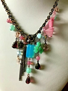 Vintage Dark Metal Glass Beads Crystal Necklace/Pendant 1980' Jablonex - Picture 1 of 4