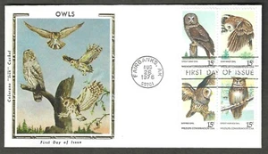 1760-63 Colorano "Silk" Cachet FDC - American Owls, Block of 4 - Picture 1 of 1