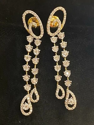 Stunning 1.78 TCW Round Brilliant Cut Diamonds Dangle Earrings In 585 14K Gold - Image 1 of 4