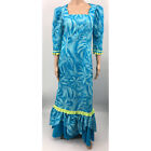 Vintage T&L MuuMuu Factory Blue Hawaiian Cotton Blend Maxi Dress Size 7/8