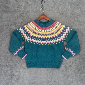 Joules Women’s Fair Isle Allie Teal Chunky Knit Jumper Pullover Sweater Size 4 - Picture 1 of 19