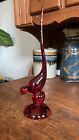 Vintage Viking Glass Ruby Red Epic Line Long Tail Bird Cadmium Glow 10” HTF