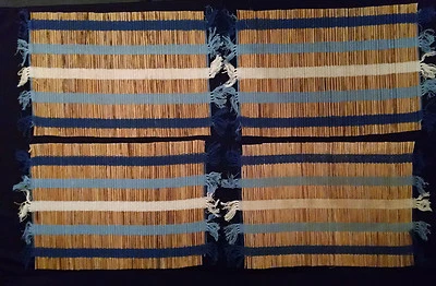 4 bamboo bannana reed straw placemats blue stripe Windham Weavers Trading - Image 1 of 4