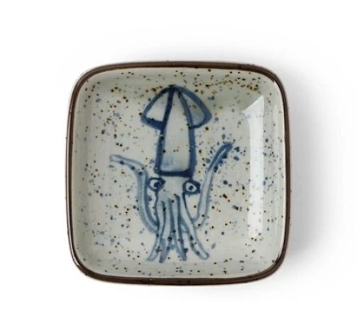 MIYA Two 3.5" Square Sauce Dishes Squid Made In Japan