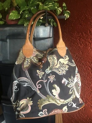 Vintage RICHMARK tapestry bag purse bucket large leather straps cinch satchel - Image 1 of 4