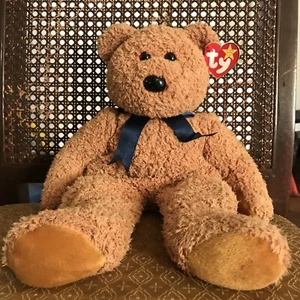 1999 TY Beanie Buddies FUZZ The Buddy Bear braun mit lockigem Fell 14 Zoll mit Etikett  - Bild 1 von 12