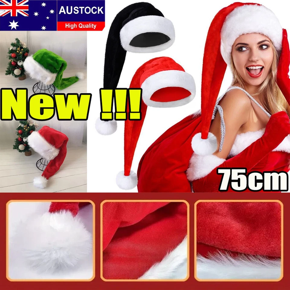 75cm Long Christmas Hat Plush Santa Claus Hat Xmas Cap Party Costume Unisex - image 1 of 4