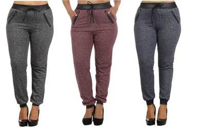 NUEVO CON ETIQUETAS MUJERES TOBILLO PUÑO JOGGER PANTALONES PANTALONES DE CHÁNDAL IMITACIÓN CUERO RIBETE 1X 2X 3X LIQUIDACIÓN Foto 1 de 2